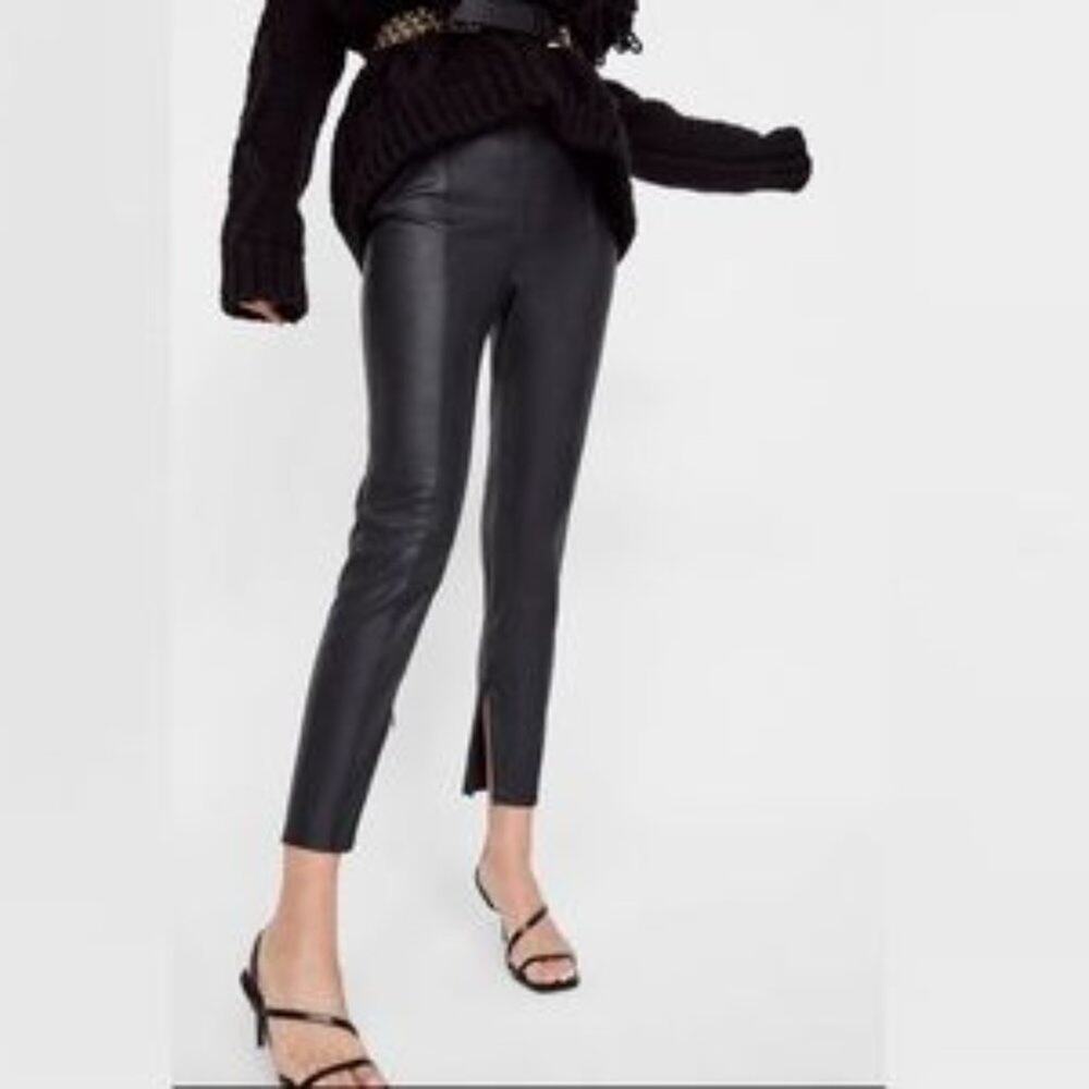 Zara Faux Leather Zip Ankle Pants Medium EUC